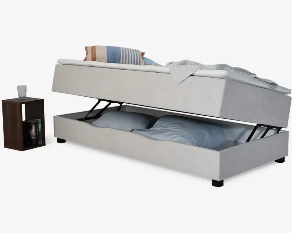 Boxmadras med magasin 90 x 200 cm beige