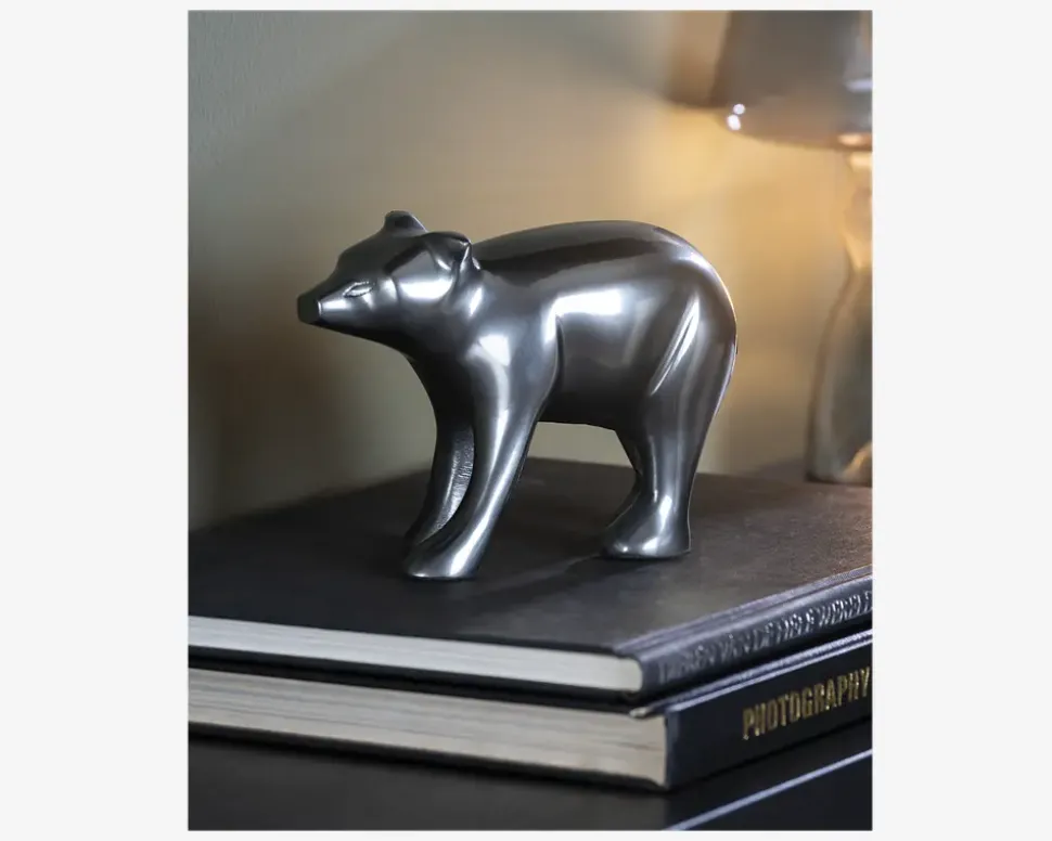 Figur bjørn koksgrå metal H.10,5 cm