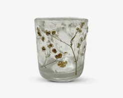 Fyrfadsstage glas m/blomster H.8 cm