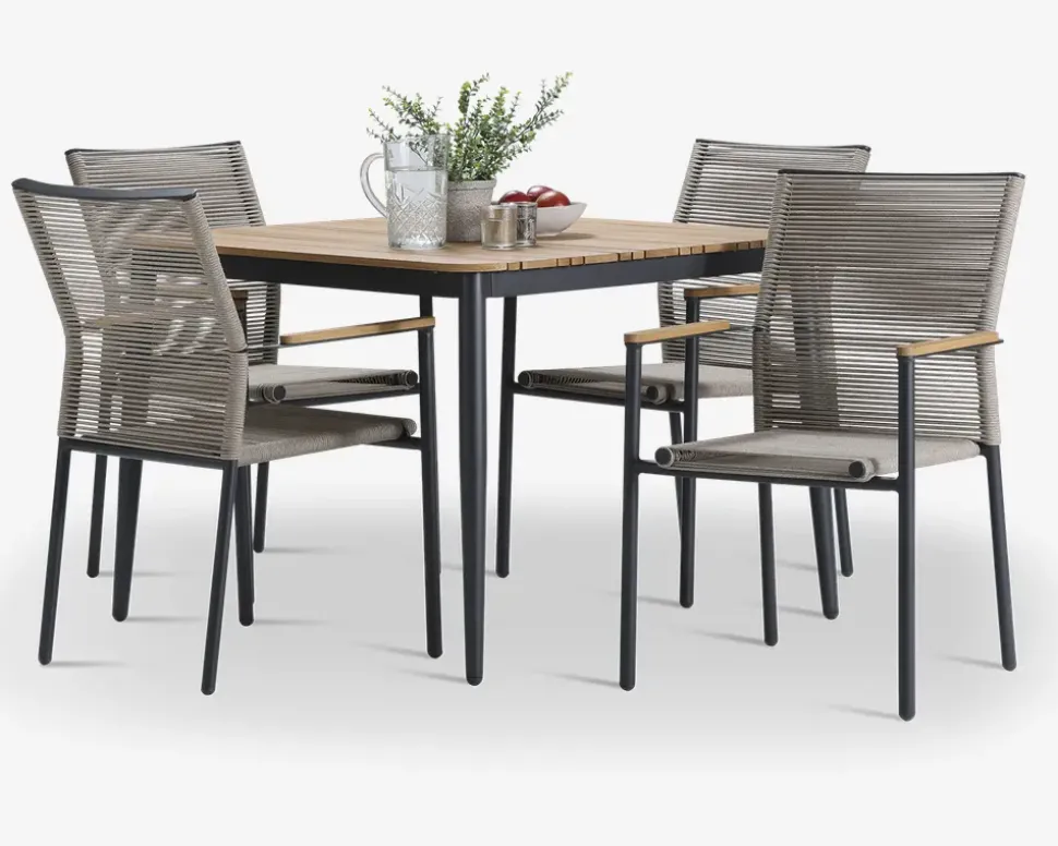 Havebord teak/aluminium 100x100 cm