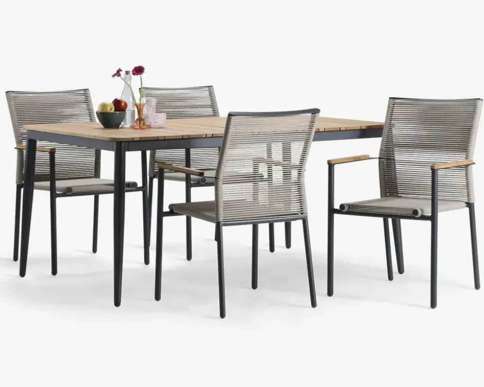 Havebord teak/aluminium 100x160 cm