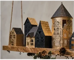 Hus t/fyrfadslys metal 7x6x18 cm