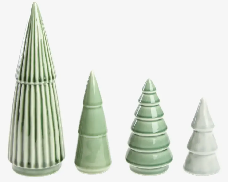 Juletræer porcelæn grøn 4 stk.