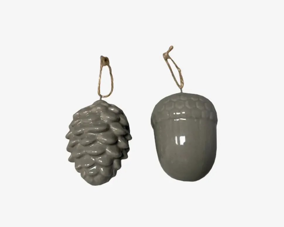 Kogle Ornament Ass. Grå H.8,5cm
