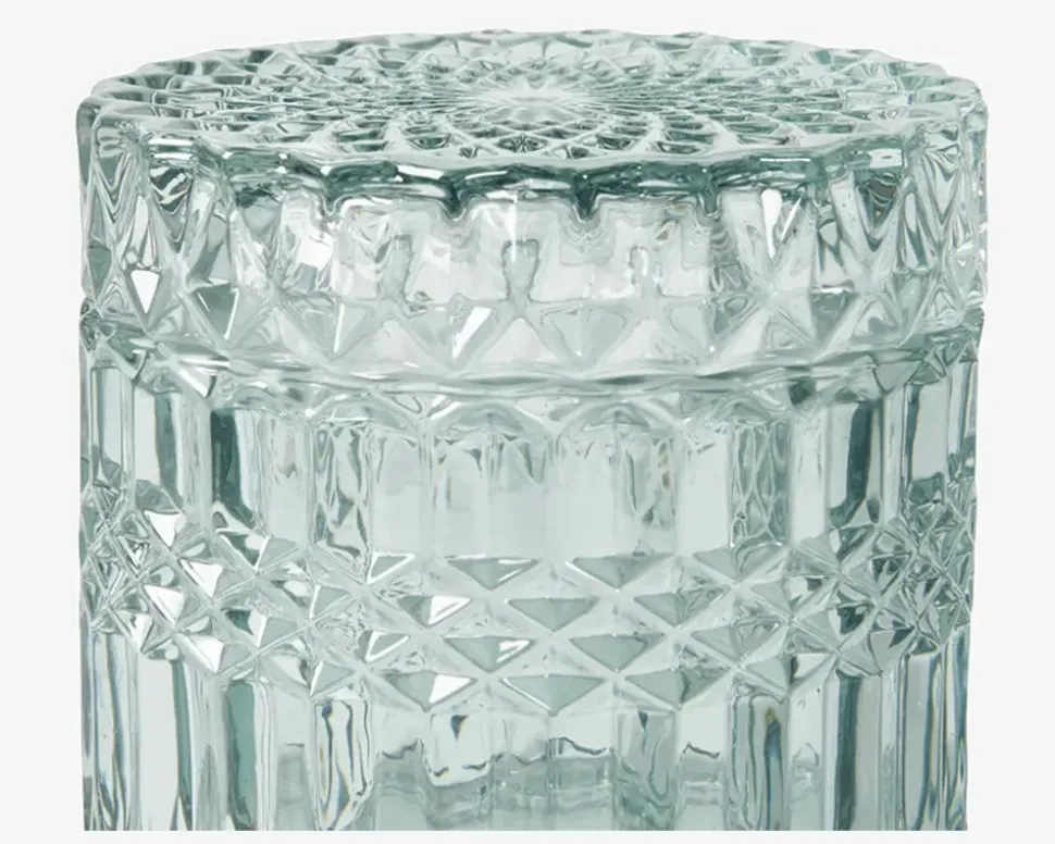 Krukke Med Låg Glas Aqua H.9 cm