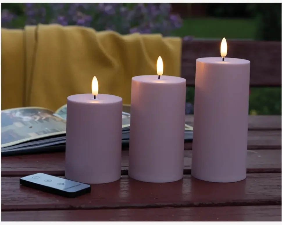 LED Bloklys 3pk Rosa Ø.7,5 cm