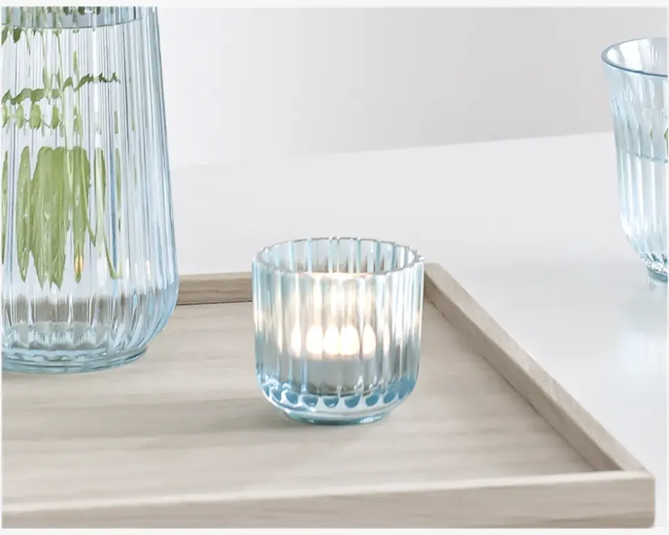 Lyngby fyrfadsstage glas lyseblå H.6,5 cm