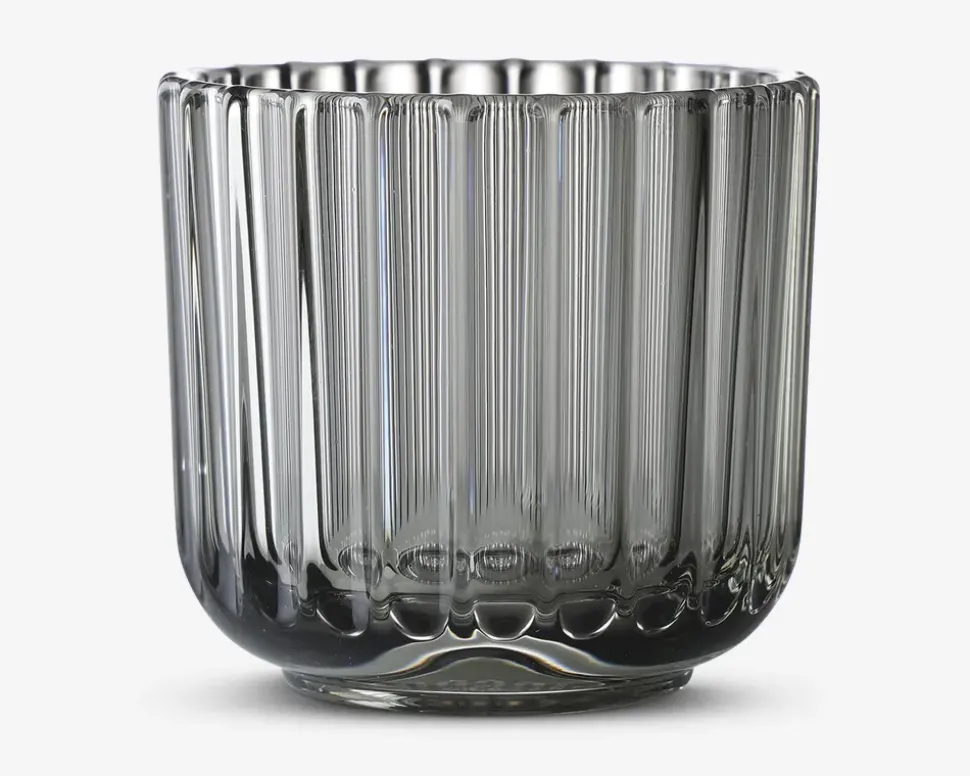 Lyngby fyrfadsstage glas røgfarvet H.6,5 cm