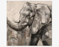 Maleri elefant grå 80x80 cm