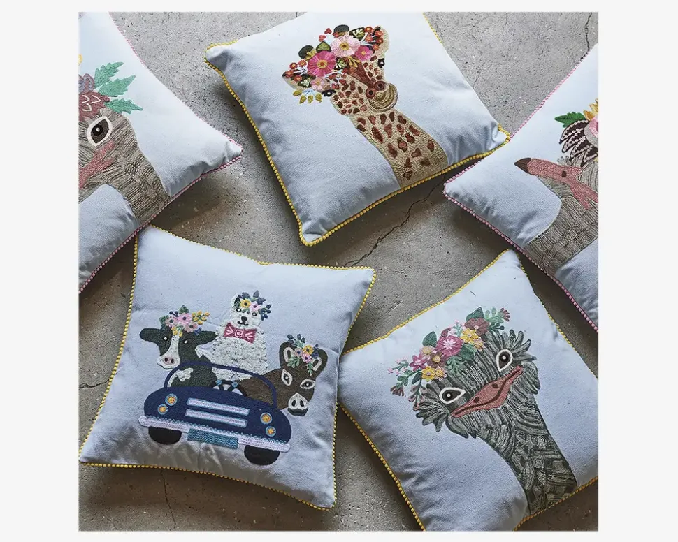 Pude broderi bomuld dyr 45x45 cm