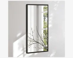 Spejl slim sort træ 40x80 cm