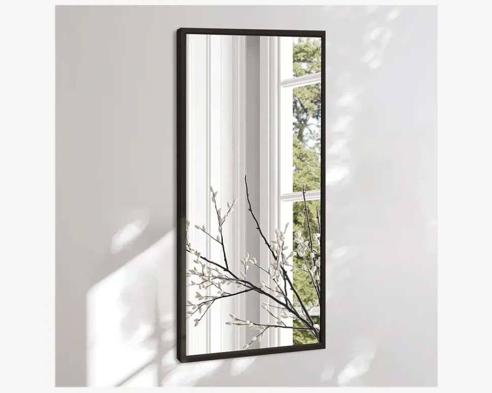 Spejl slim sort træ 40x80 cm