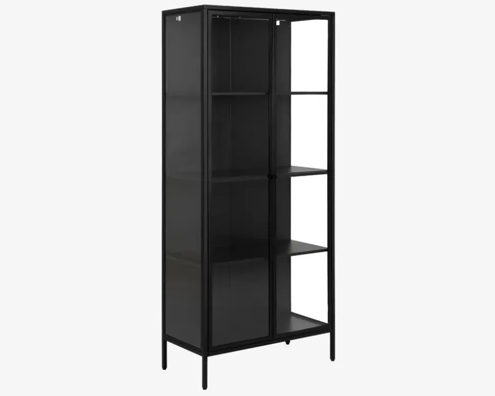 Vitrine Newcastle i sort med 4 hylder