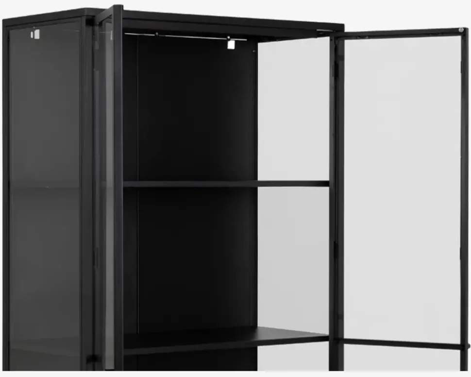 Vitrine Newcastle i sort med 4 hylder
