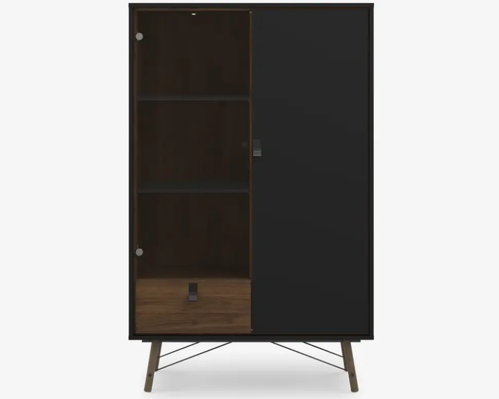 Vitrine Ry B. 102 cm sort/valnød