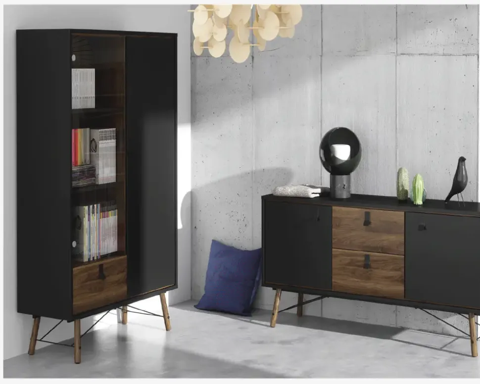 Vitrine Ry B. 102 cm sort/valnød